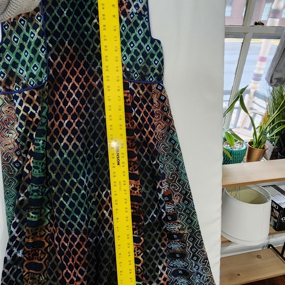 Ahoki Open Front Sleeveless Duster Long Jacket Cardigan Batik Block Print Vest - Picture 10 of 11